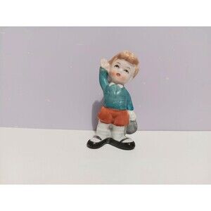 Vintage Japan Porcelain Boy Waving Figurine Home Country Farmhouse Decor 3"